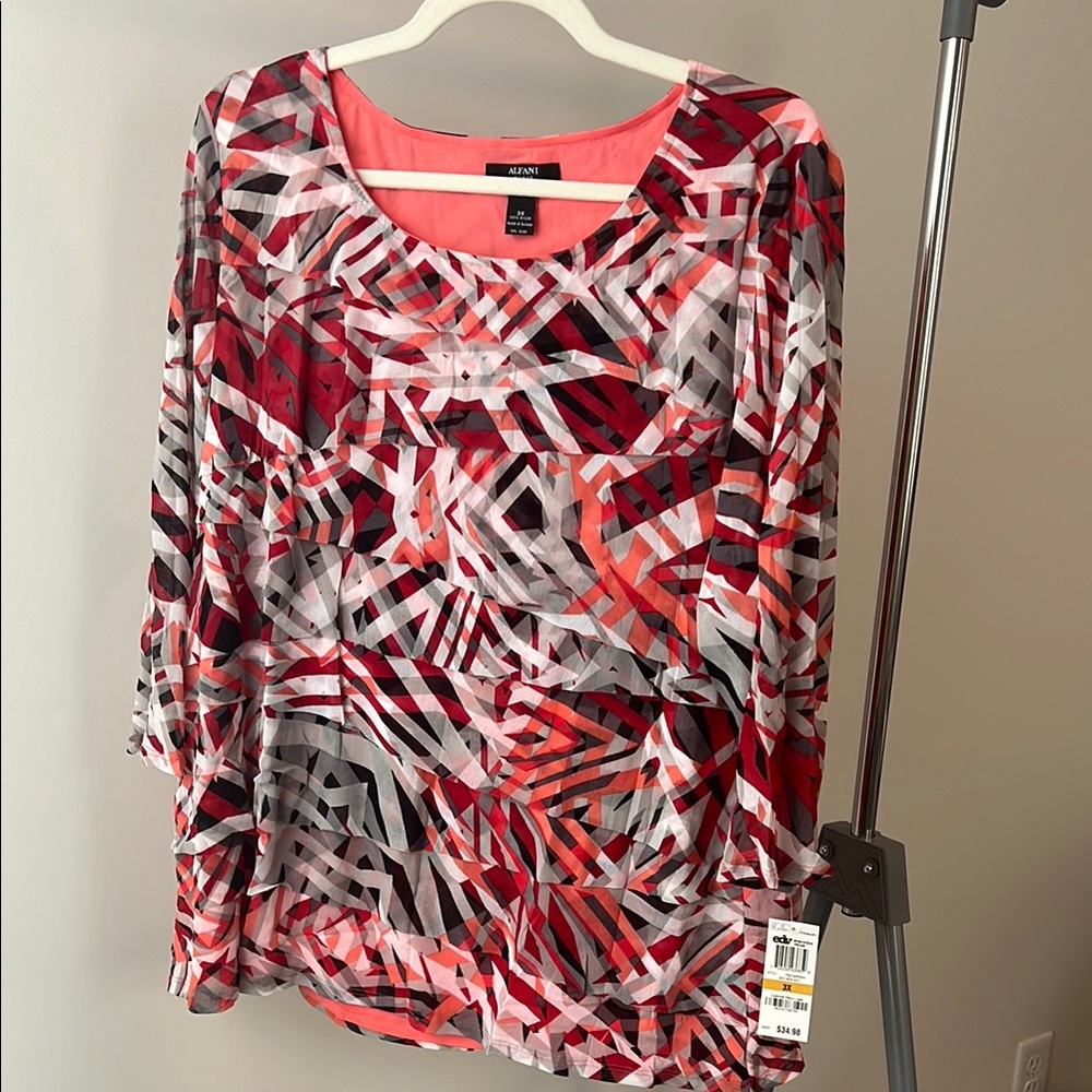 Alfani Women's Red and Black Geometric Top